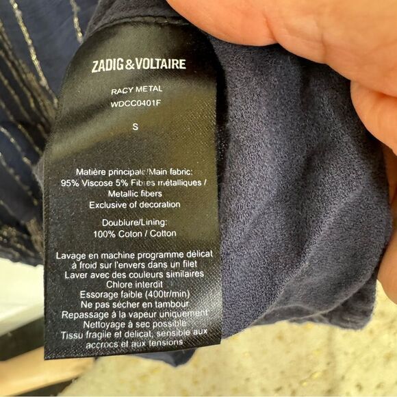 Zadig & Voltaire Racy Navy Blue Metal Shift Tunic Mini Dress S - Picture 11 of 11